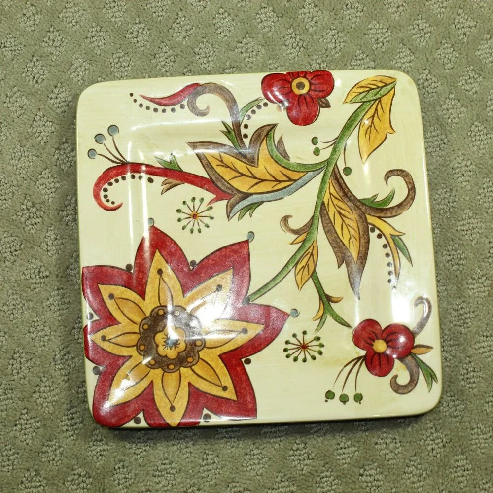 Pier One 1 Imports CARYNTHUM, Set of 3 Square Earthenware Salad Plates 9”